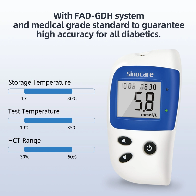 Sinocare Factory OEM ODM Digital Hospital Medical Equipment China 8 Seconds Blood Glucose Monitor for The Diabetic