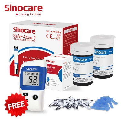 Strisce reattive per diabete Sinocare Misuratore di glucosio di precisione Misuratore di glucosio nel sangue Monitor del glucosio